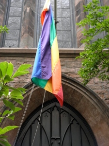 church with rainbow flag